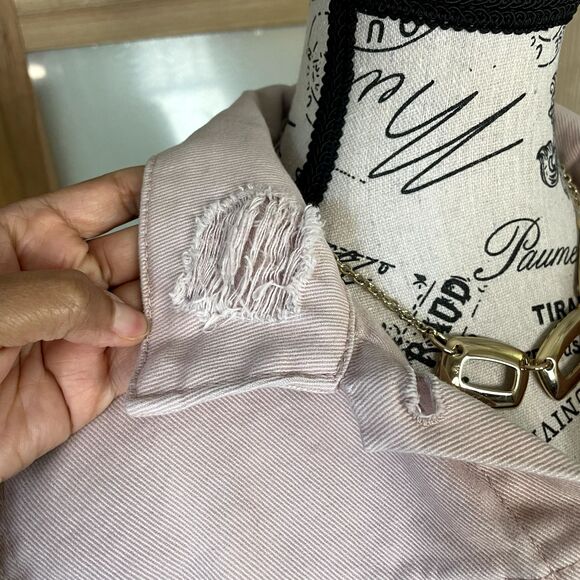 Jessica Simpson Denim Distressed Cropped Jean Jacket Rose Women Size Medium - Picture 9 of 14